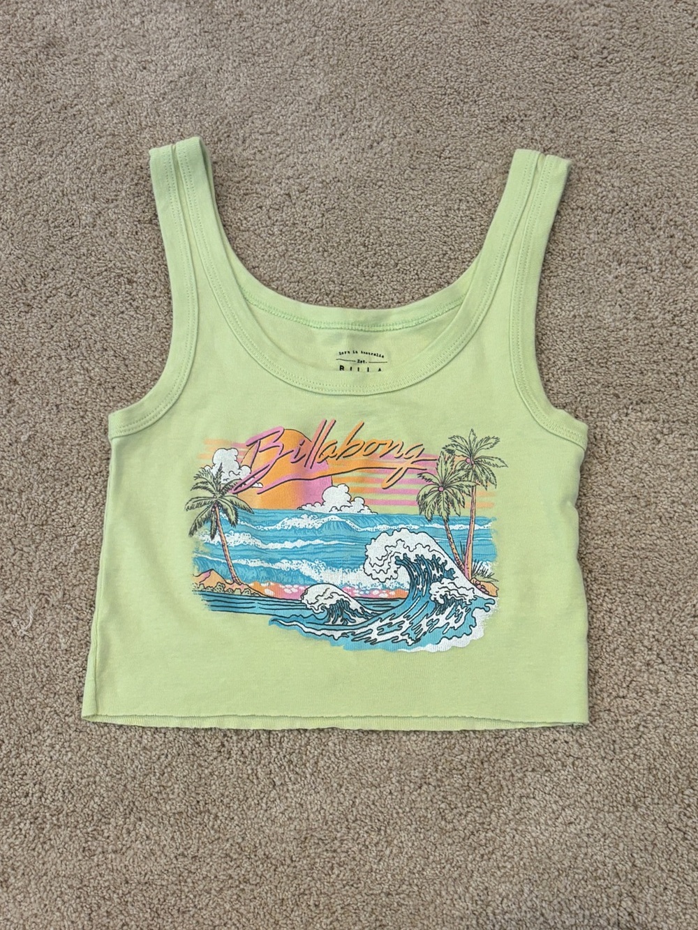 Billabong Cropped Light Green Graphic Wave Tank